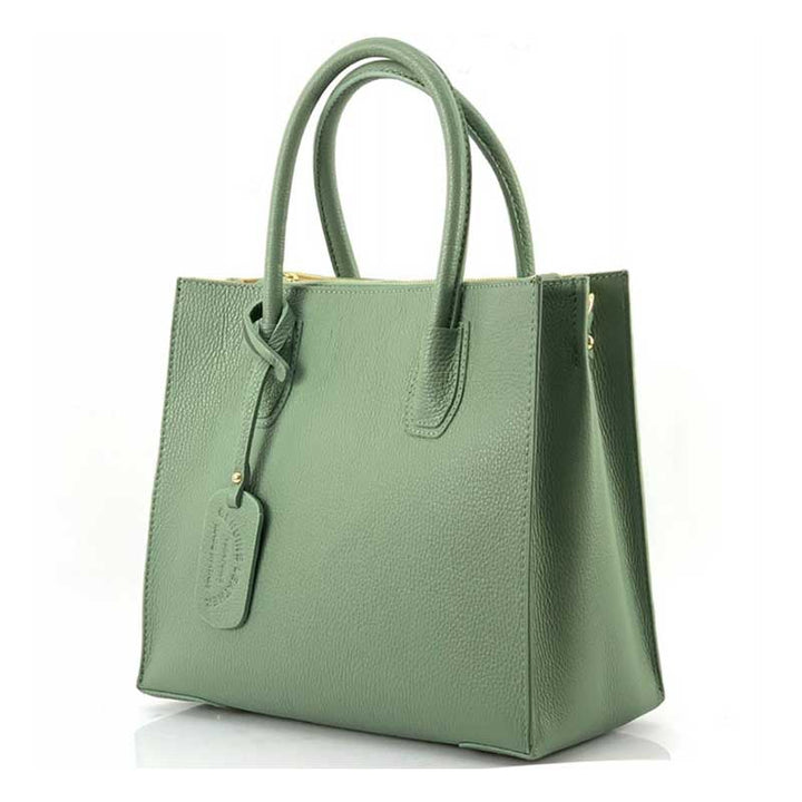 Tote Bag / Handtasche aus echtem Leder in grün, hergestellt in Italien.