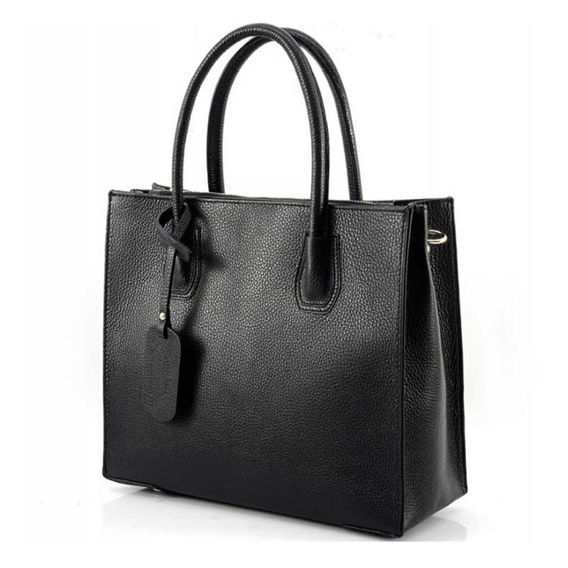 Tote Bag / Handtasche aus echtem Leder in schwarz, hergestellt in Italien.